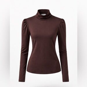Byrdie Golf Social‎ Wear Tracks Turtleneck Golf Puff Shoulder Top Brown S